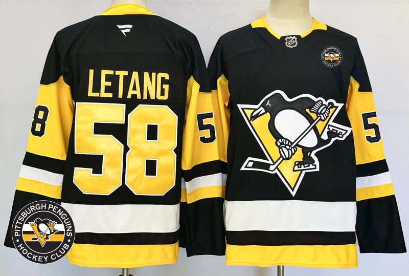 Men Pittsburgh Penguins #58 Letang Black Fanatics 2025 NHL Jersey style 2